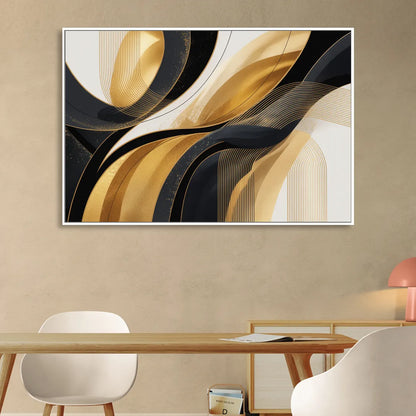 Elegant Geometry Black and Gold Abstract Living Room - White Canvas Wall Art