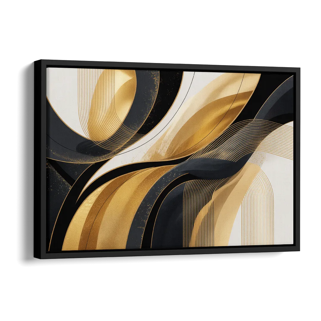 Elegant Geometry Black and Gold Abstract Side - Black Canvas Wall Art