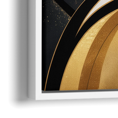 Elegant Geometry Black and Gold Abstract - Close-Up White Frame Canvas