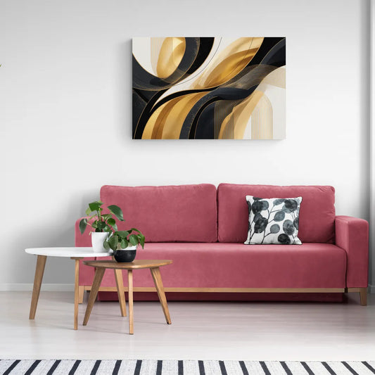 Elegant Geometry Black and Gold Abstract - Canvas Wall Art Living Room