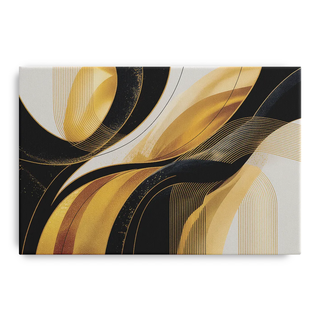 Elegant Geometry Black and Gold Abstract Front - Canvas Wall Art