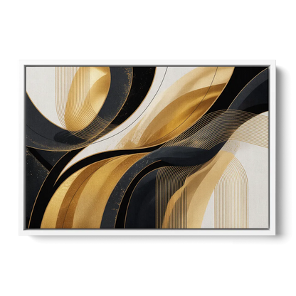 Elegant Geometry Black and Gold Abstract - White Frame Canvas