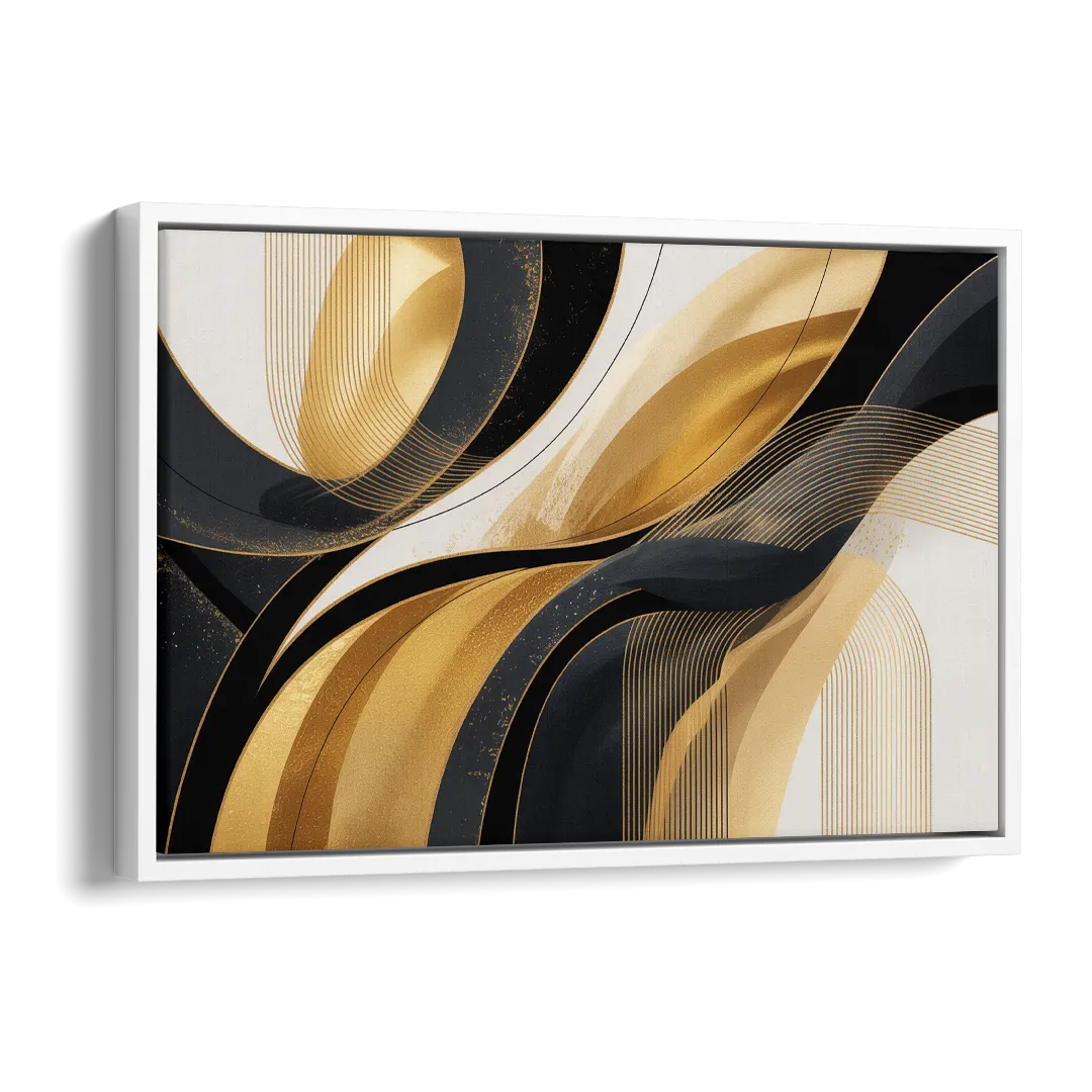 Elegant Geometry Black and Gold Abstract Side - White Canvas Wall Art