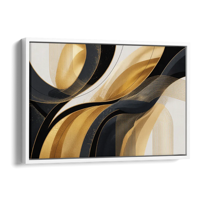 Elegant Geometry Black and Gold Abstract Side - White Canvas Wall Art