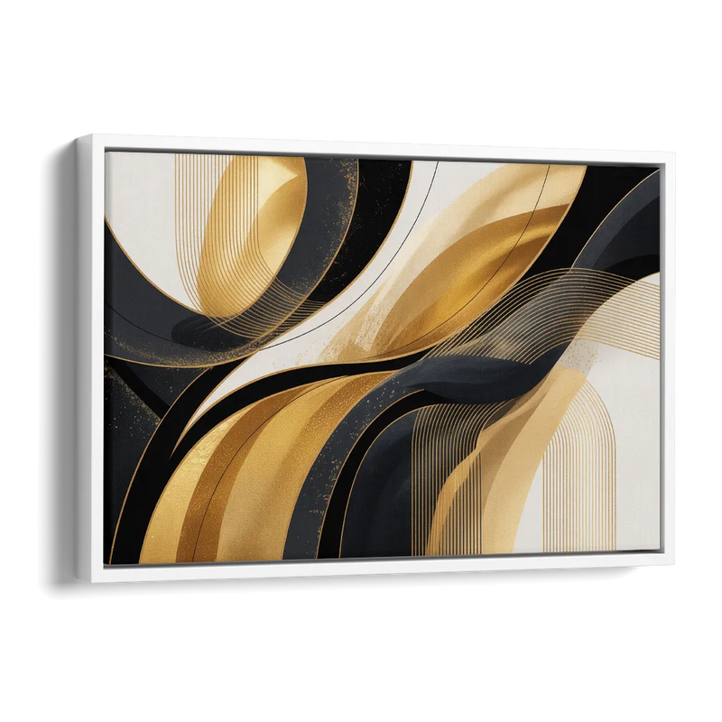 Elegant Geometry Black and Gold Abstract Side - White Canvas Wall Art