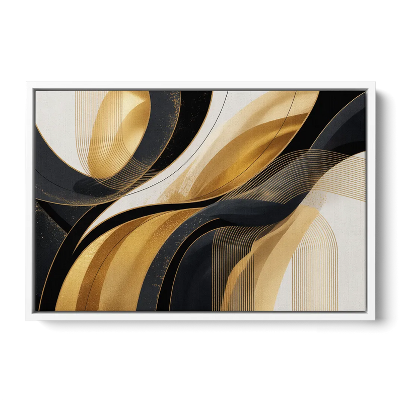 Elegant Geometry Black and Gold Abstract Front - White Canvas Wall Art