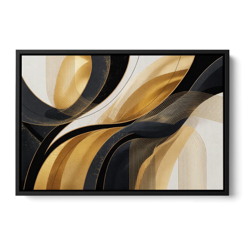 Elegant Geometry Black and Gold Abstract Front - Black Canvas Wall Art