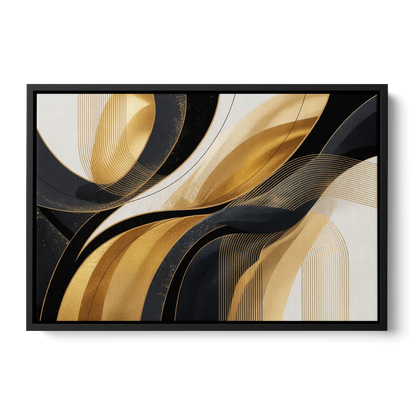 Elegant Geometry Black and Gold Abstract - Black Frame Canvas