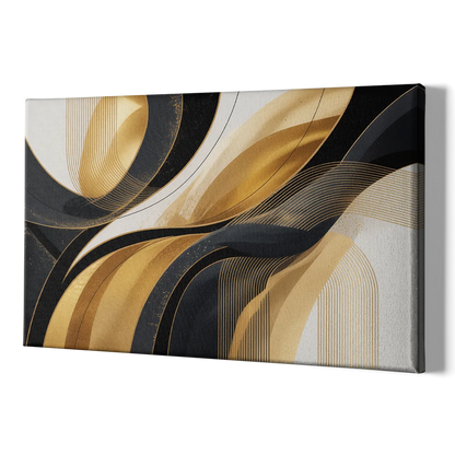 Elegant Geometry Black and Gold Abstract - Canvas Print Art Sides