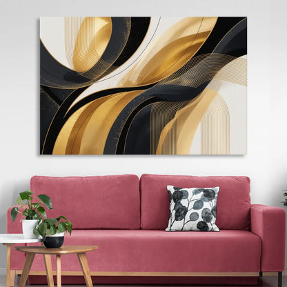 Elegant Geometry Black and Gold Abstract Living Room - Canvas Wall Art