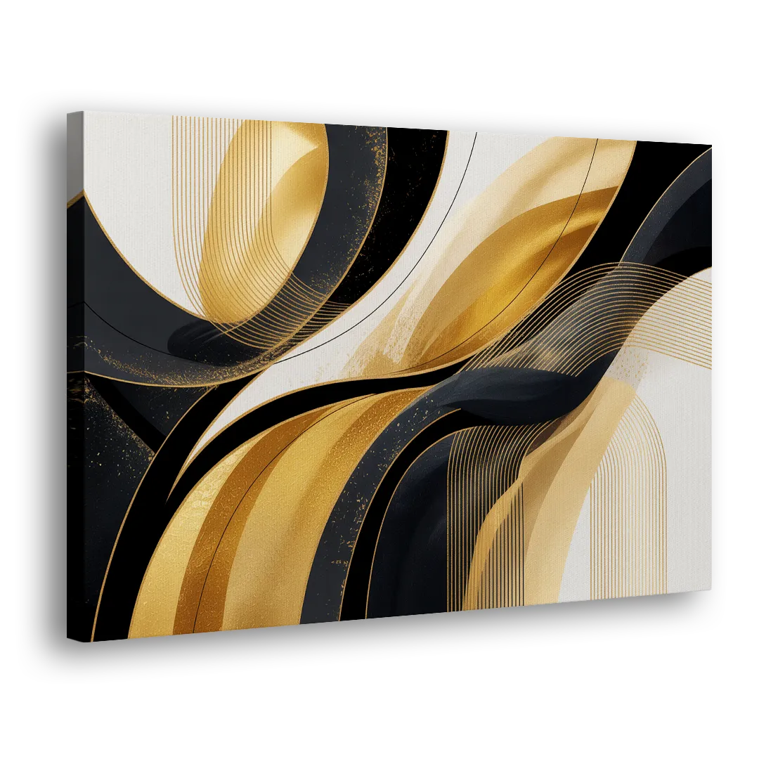 Elegant Geometry Black and Gold Abstract Side - Canvas Wall Art