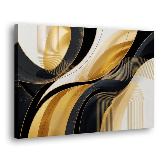 Elegant Geometry Black and Gold Abstract Side - Canvas Wall Art