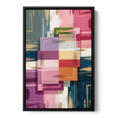 Elegant Geometry in Pink Abstract - Black Framed Canvas Wall Art - Front