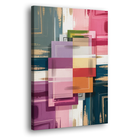Elegant Geometry in Pink Abstract - Canvas Wall Art - Side