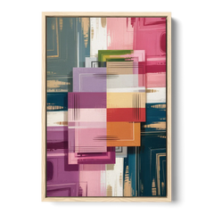 Elegant Geometry in Pink Abstract - Oak Framed Canvas Wall Art - Front