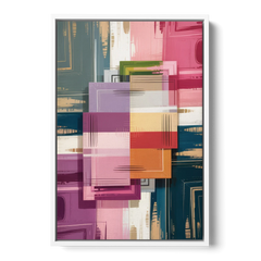 Elegant Geometry in Pink Abstract - White Framed Canvas Wall Art - Front