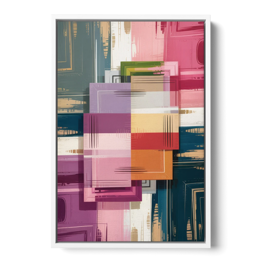 Elegant Geometry in Pink Abstract - White Framed Canvas Wall Art - Front