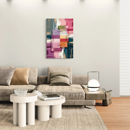 Elegant Geometry in Pink Abstract - Canvas Wall Art Living Room