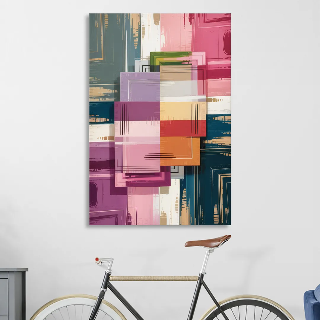 Elegant Geometry in Pink Abstract Sitting Room - Canvas Wall Art
