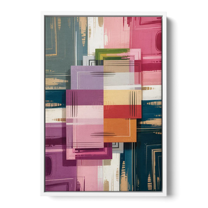 Elegant Geometry in Pink Abstract - White Frame Canvas