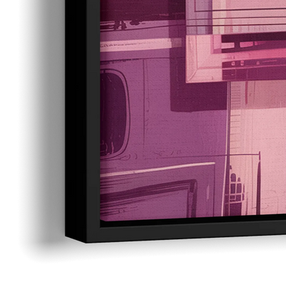 Elegant Geometry in Pink Abstract - Close-Up Black Frame Canvas