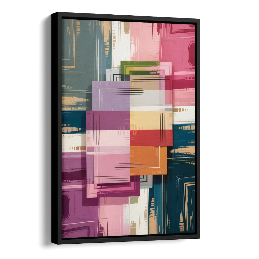 Elegant Geometry in Pink Abstract Side - Black Canvas Wall Art