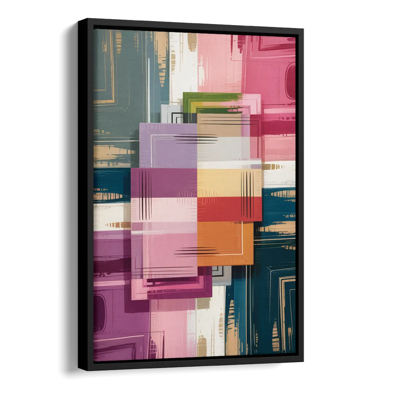 Elegant Geometry in Pink Abstract Side - Black Canvas Wall Art