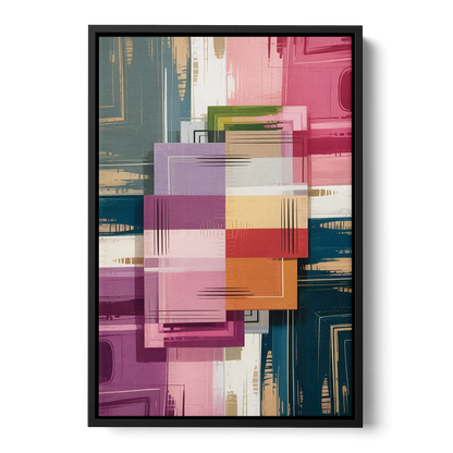 Elegant Geometry in Pink Abstract - Black Frame Canvas