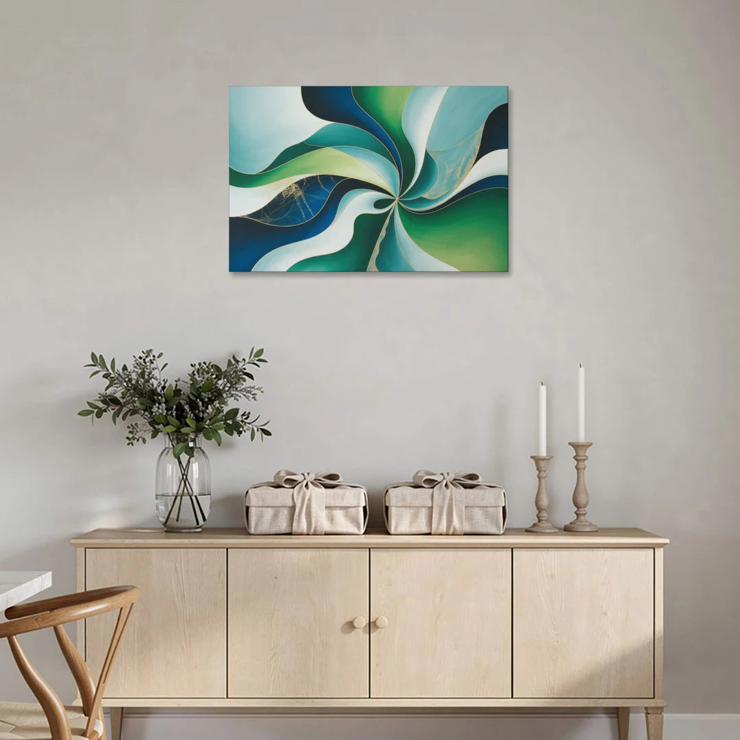 Elegant Harmony Blue and Green Abstract - Canvas Wall Art - Coffee Table - 36x24