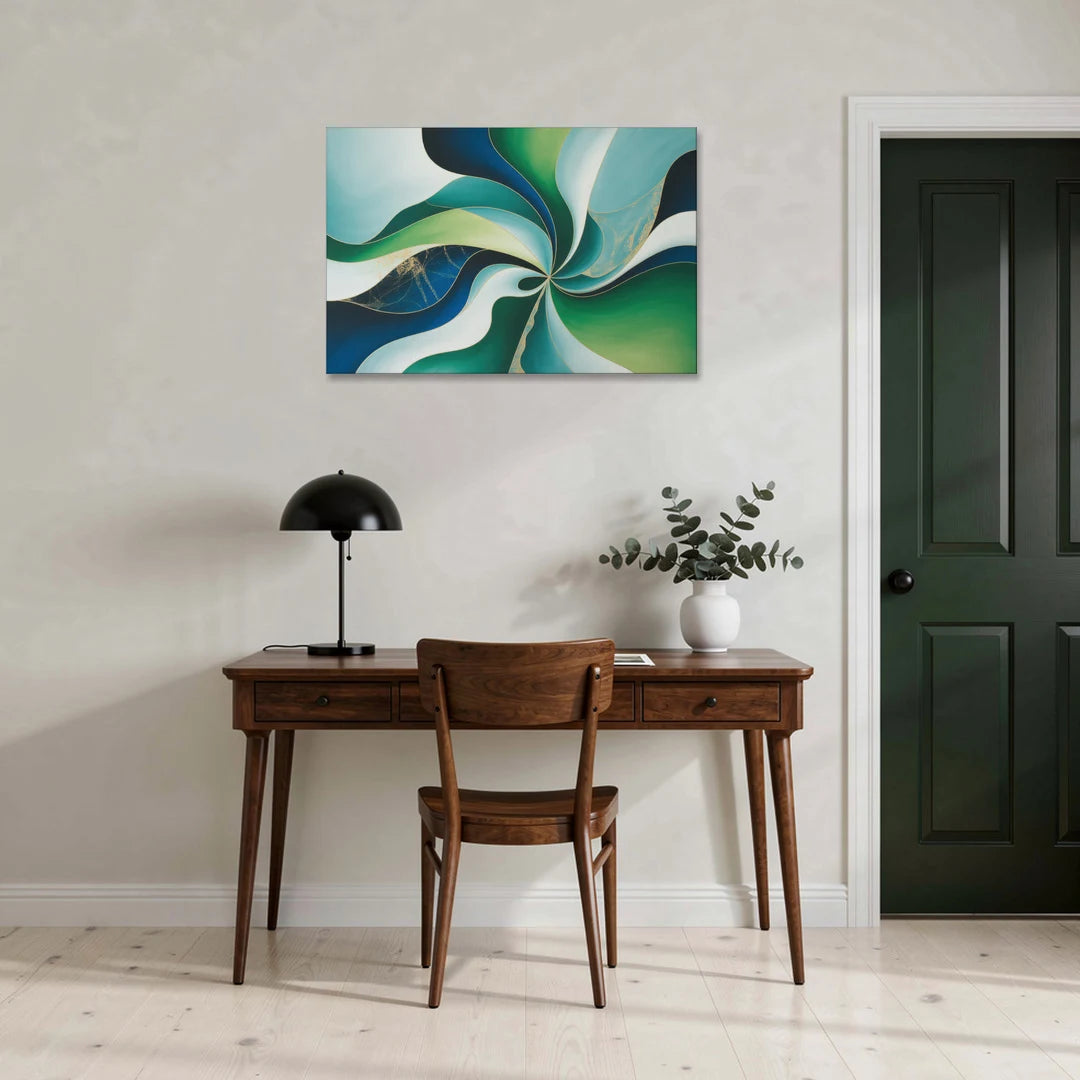 Elegant Harmony Blue and Green Abstract - Canvas Wall Art - Office - 36x24