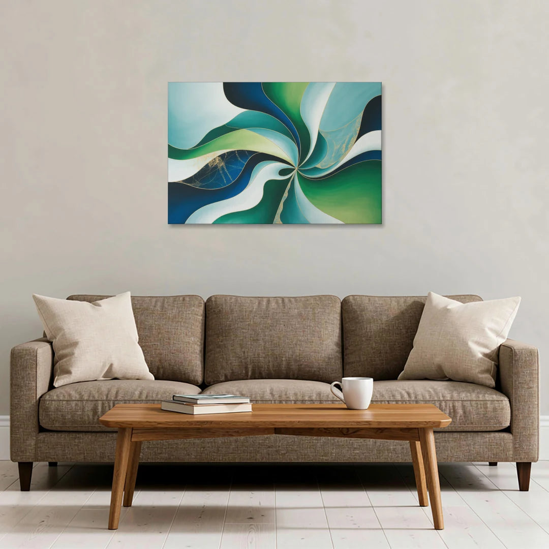 Elegant Harmony Blue and Green Abstract - Canvas Wall Art - Sofa - 36x24