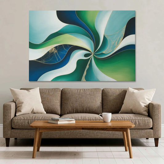 Elegant Harmony Blue and Green Abstract - Canvas Wall Art - Sofa - 60x40