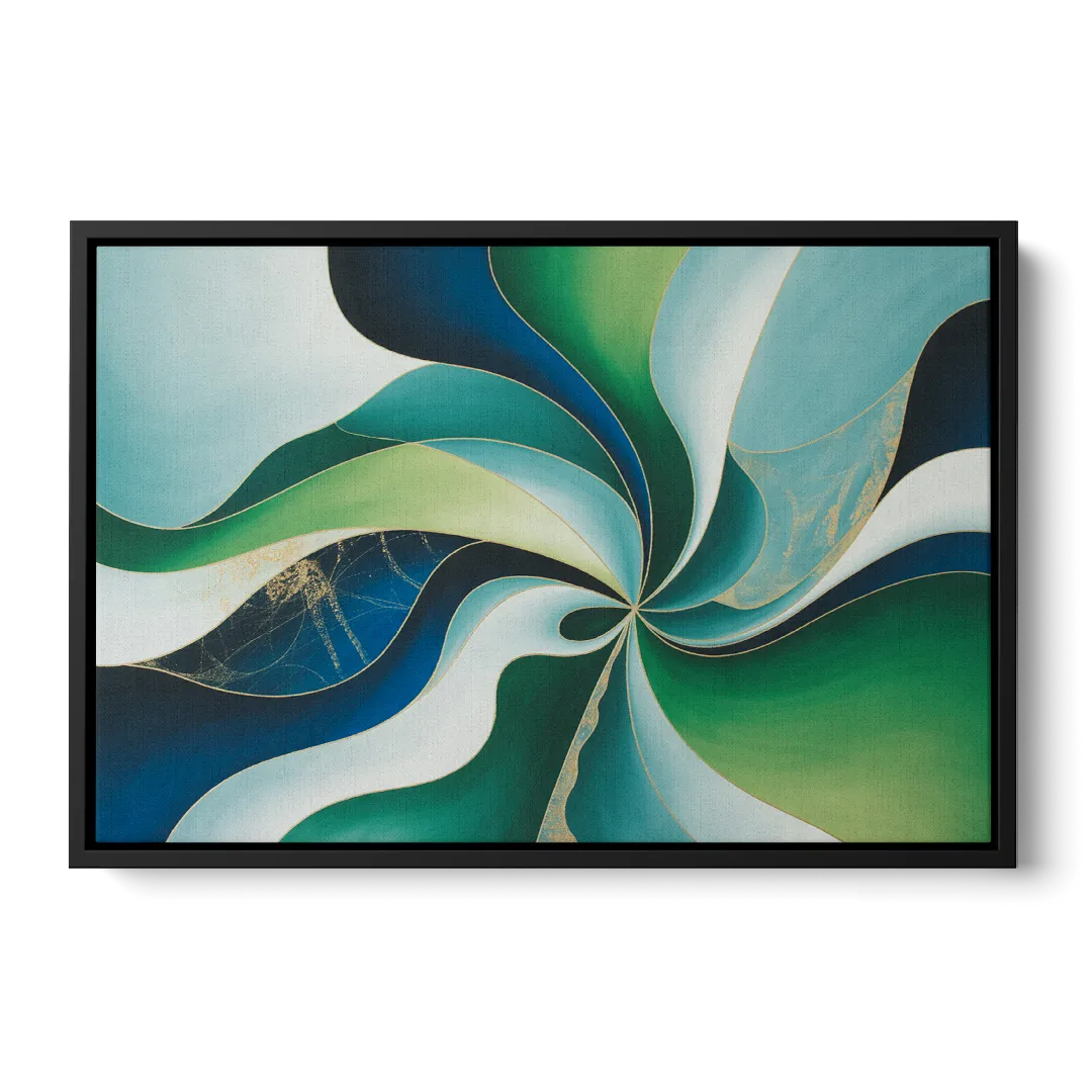 Elegant Harmony Blue and Green Abstract Front - Black Canvas Wall Art