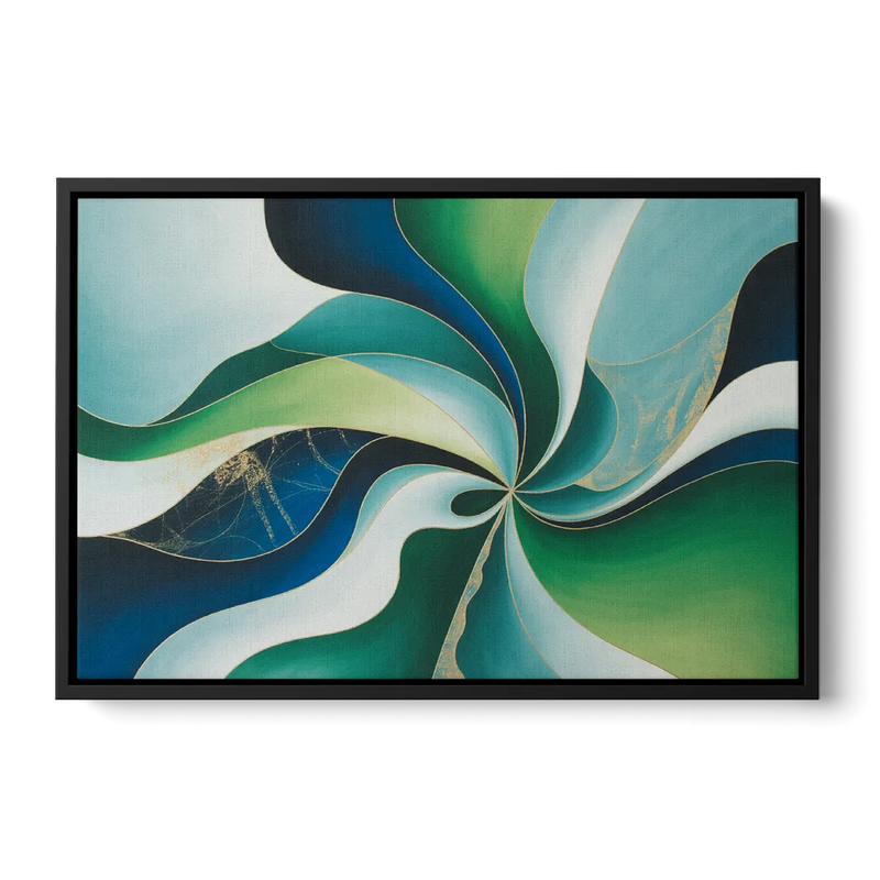 Elegant Harmony Blue and Green Abstract Front - Black Canvas Wall Art