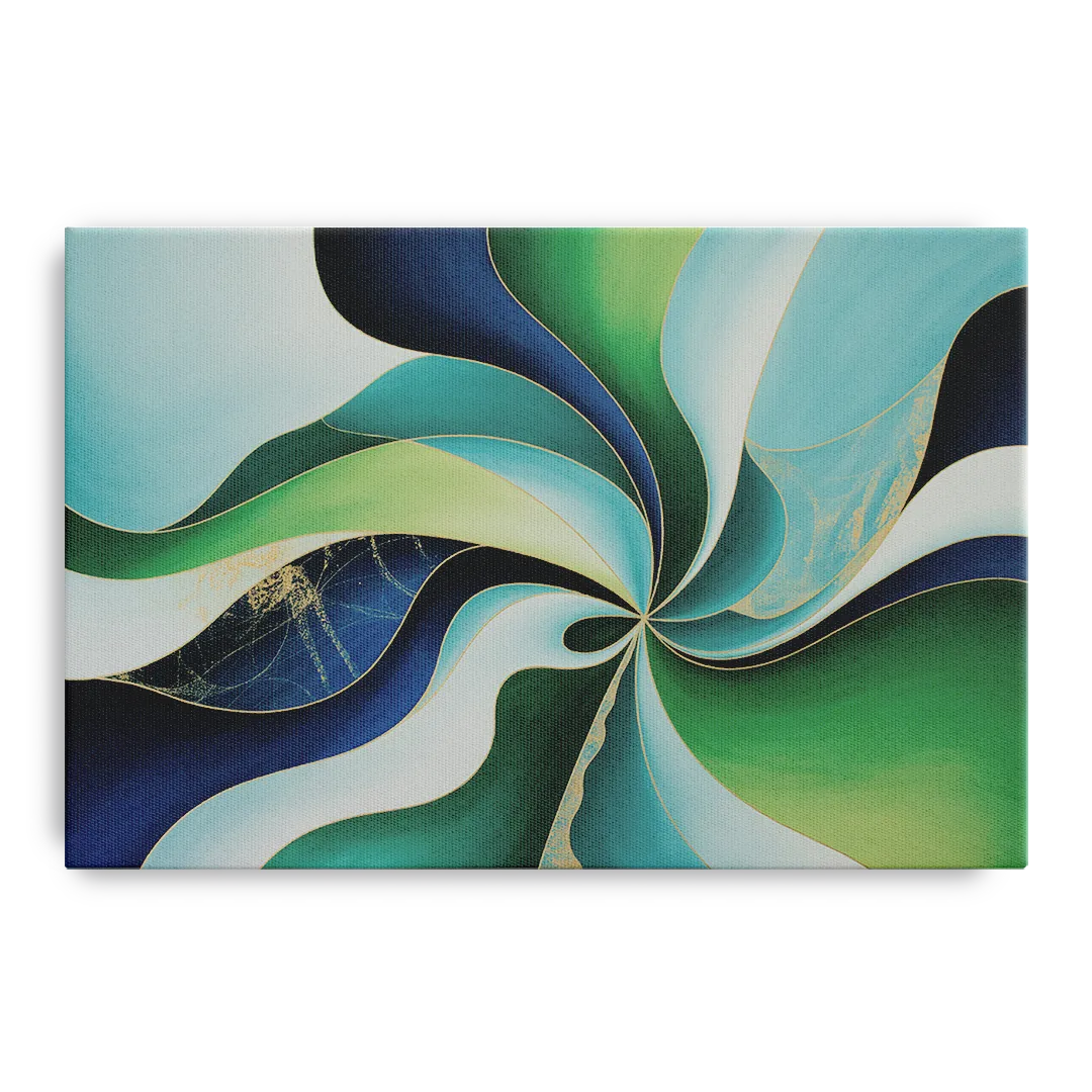 Elegant Harmony Blue and Green Abstract Front - Canvas Wall Art