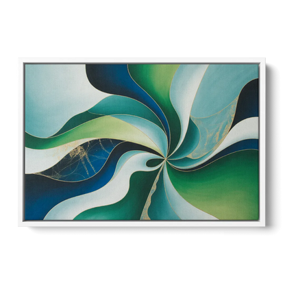 Elegant Harmony Blue and Green Abstract - White Frame Canvas