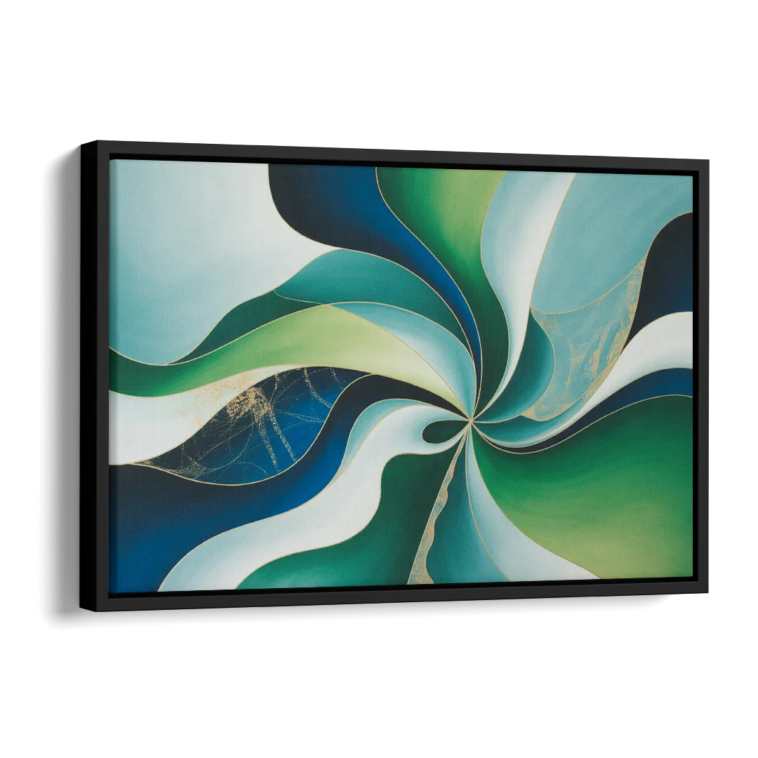 Elegant Harmony Blue and Green Abstract Side - Black Canvas Wall Art