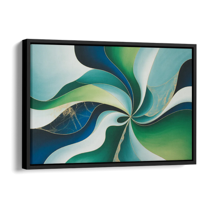 Elegant Harmony Blue and Green Abstract Side - Black Canvas Wall Art