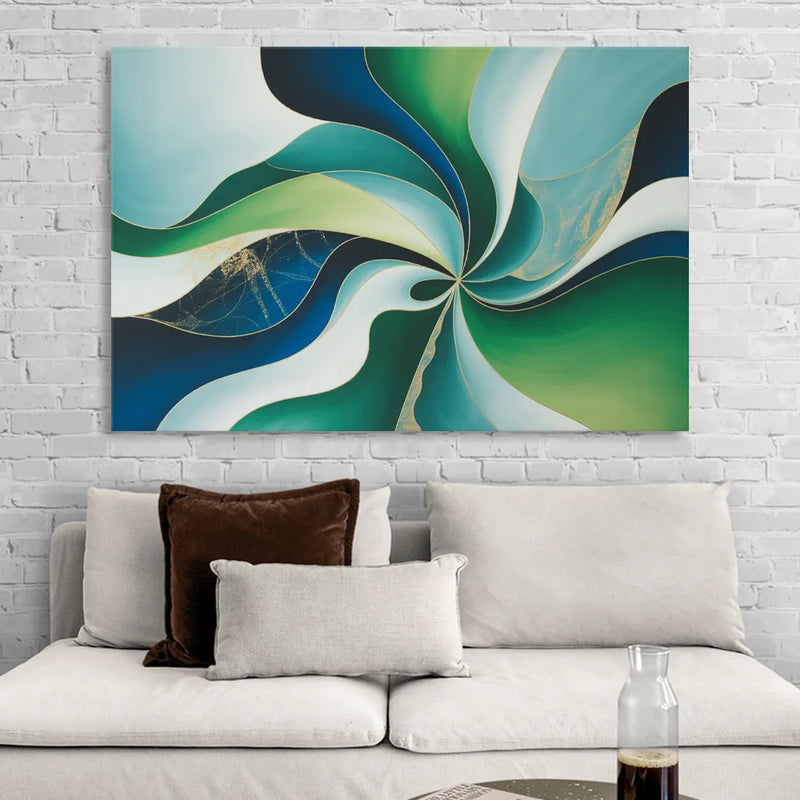 Elegant Harmony Blue and Green Abstract Living Room - Canvas Wall Art