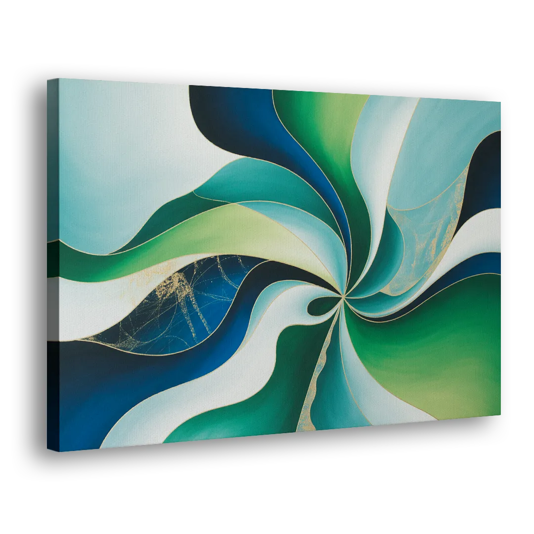 Elegant Harmony Blue and Green Abstract Side - Canvas Wall Art