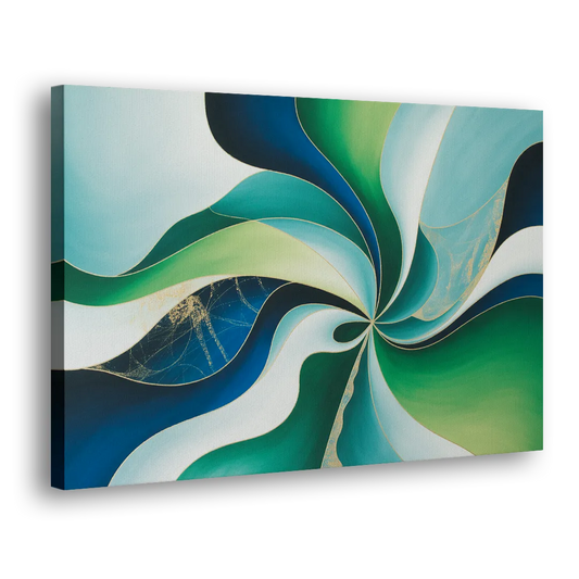 Elegant Harmony Blue and Green Abstract Side - Canvas Wall Art
