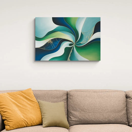 Elegant Harmony Blue and Green Abstract - Canvas Wall Art Living Room
