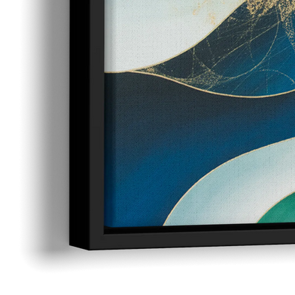 Elegant Harmony Blue and Green Abstract - Close-Up Black Frame Canvas