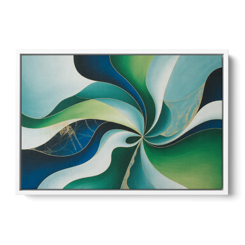 Elegant Harmony Blue and Green Abstract Front - White Canvas Wall Art