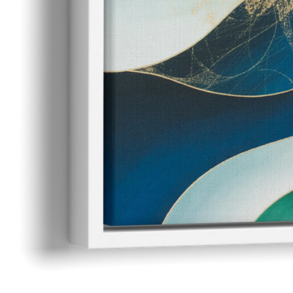 Elegant Harmony Blue and Green Abstract - Close-Up White Frame Canvas
