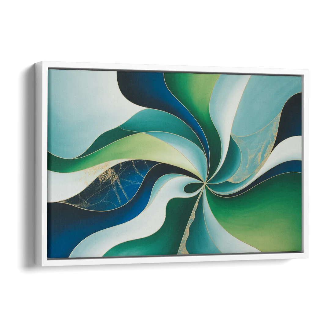 Elegant Harmony Blue and Green Abstract Side - White Canvas Wall Art