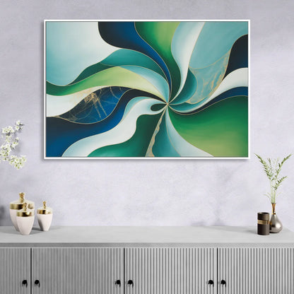 Elegant Harmony Blue and Green Abstract Living Room - White Canvas Wall Art