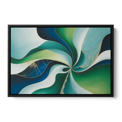 Elegant Harmony Blue and Green Abstract - Black Frame Canvas