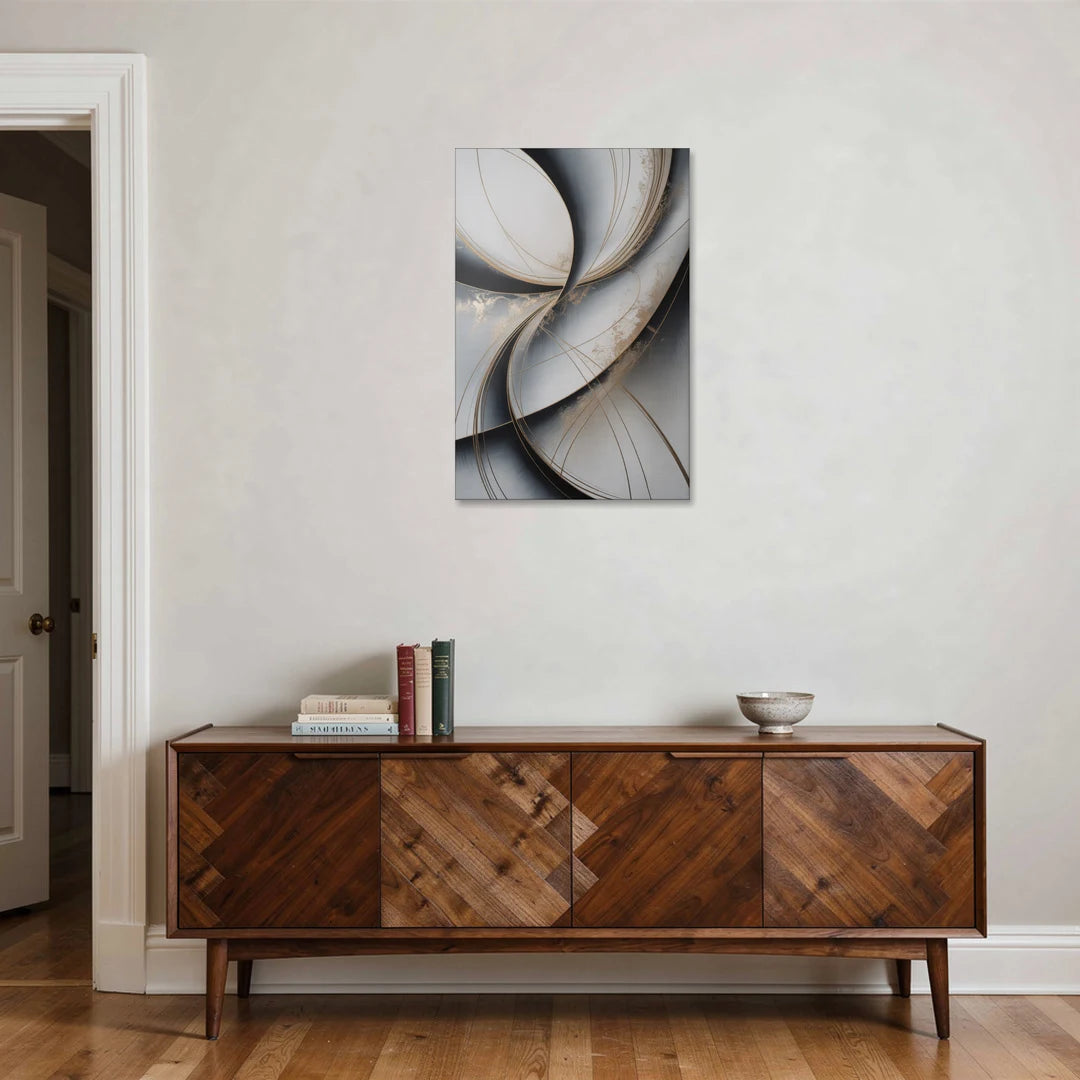Elegant Harmony Grey and Silver Abstract - Canvas Wall Art - Coffee Table - 24x36