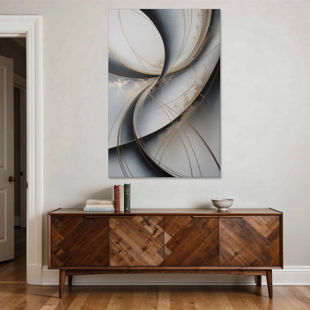 Elegant Harmony Grey and Silver Abstract - Canvas Wall Art - Coffee Table - 40x60